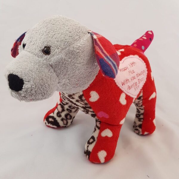 A side view of a keepsake memory dog