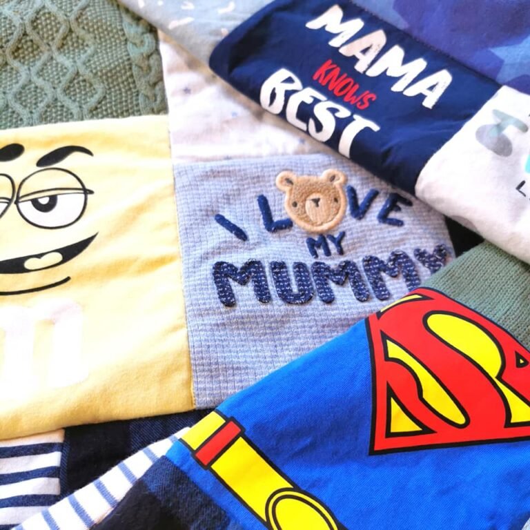 Baby clothes integrated into a patchwork blanket
