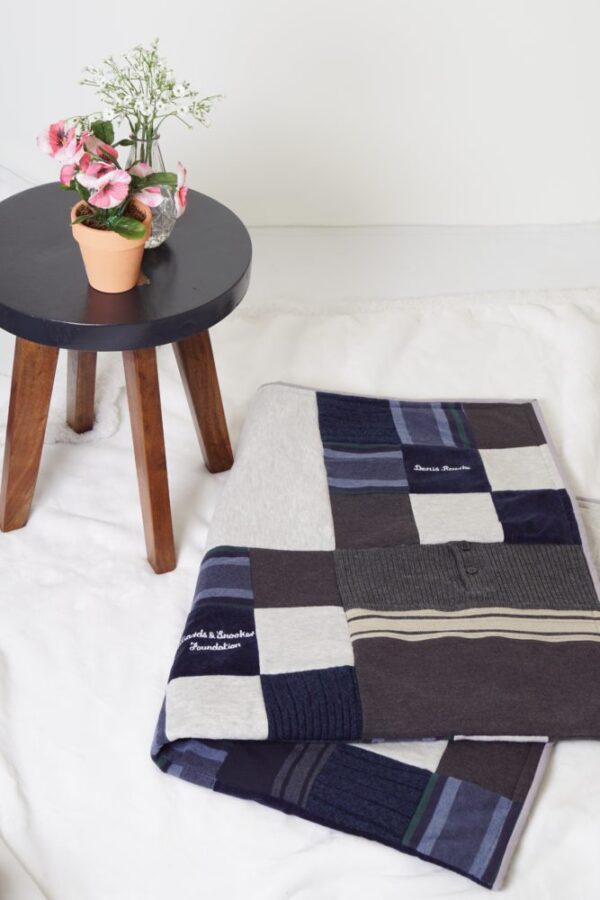 Patchwork fabric by a small table