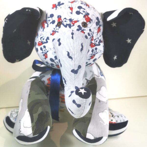 A custom memory elephant with a Micky Mouse fabric used on the head