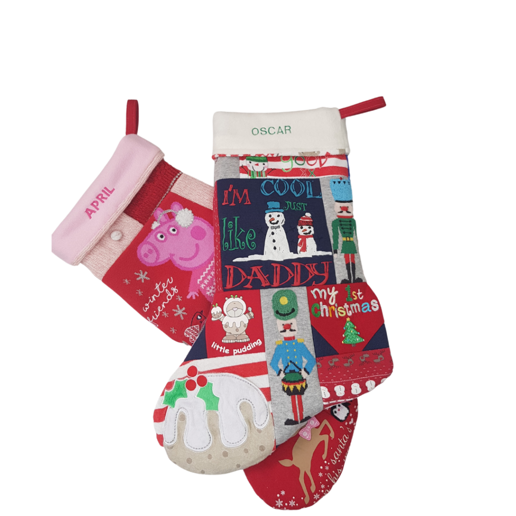 Custom Christmas stockings overlaid on eachother