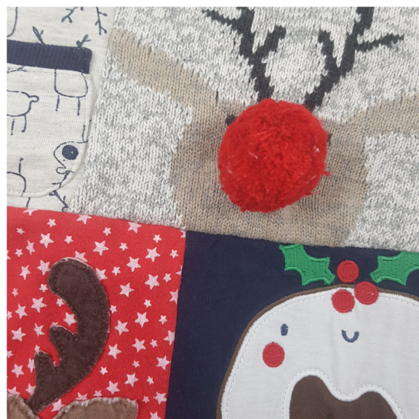 Close up view of a patchwork Christmas product