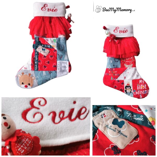 A collection of images of a personalised Christmas stocking