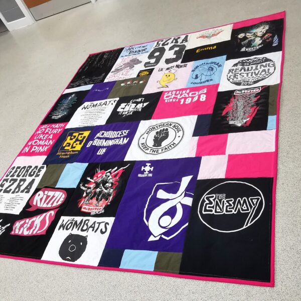 A memory blanket made from t-shirts