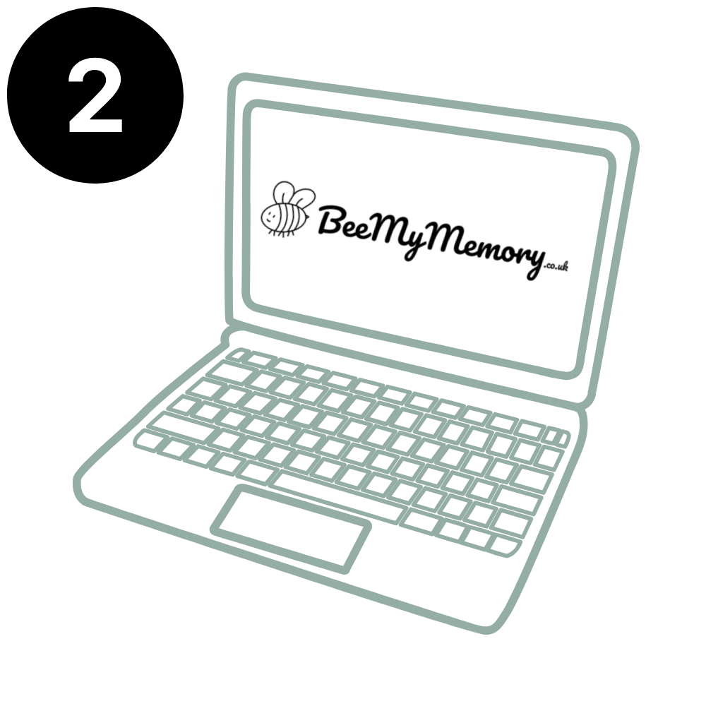 Graphic of a laptop on beemymemory.co.uk with a number 2 above it