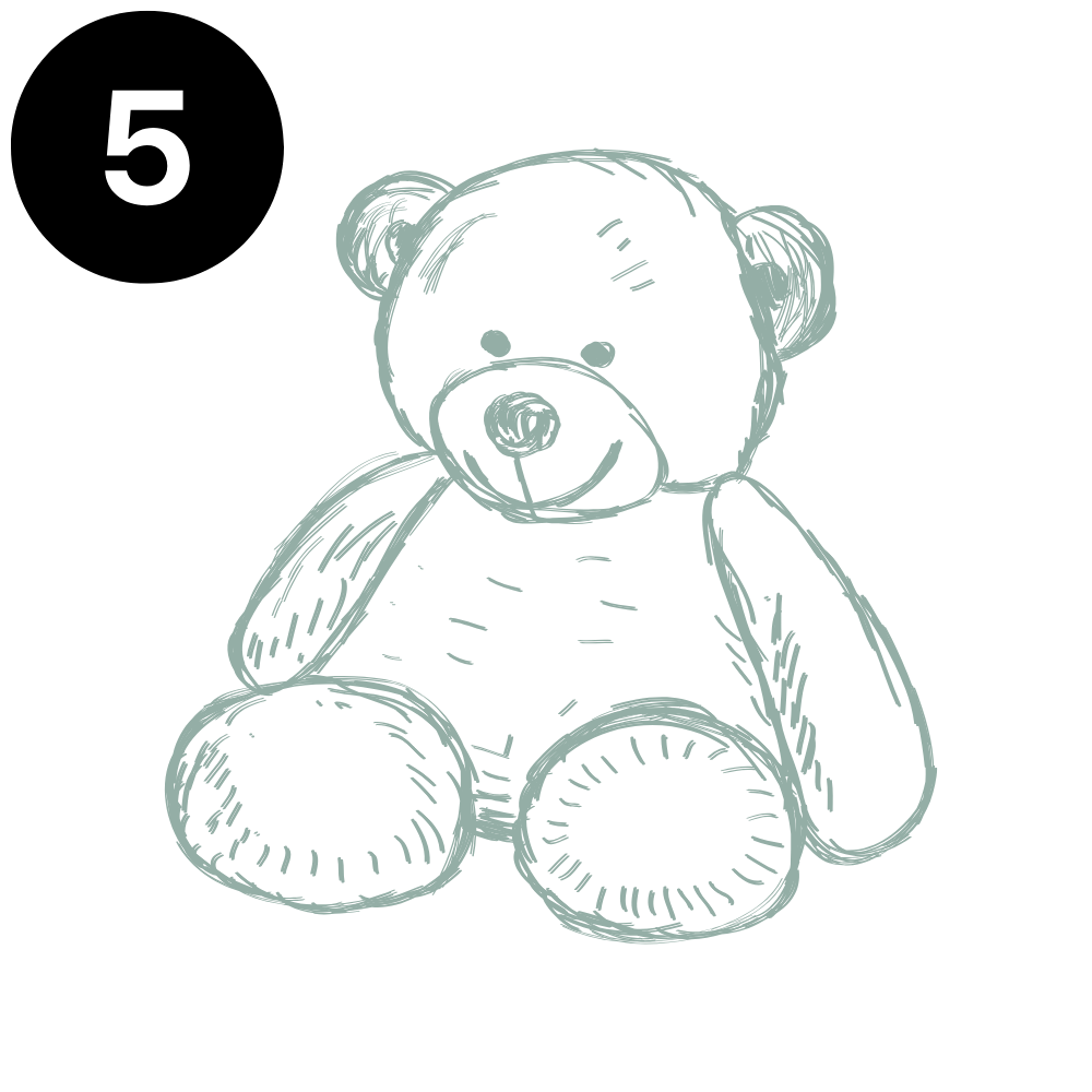 Graphic of a teddy bear with a number 5 above it